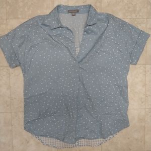 Peace & Pearls blue white polkadot check blouse